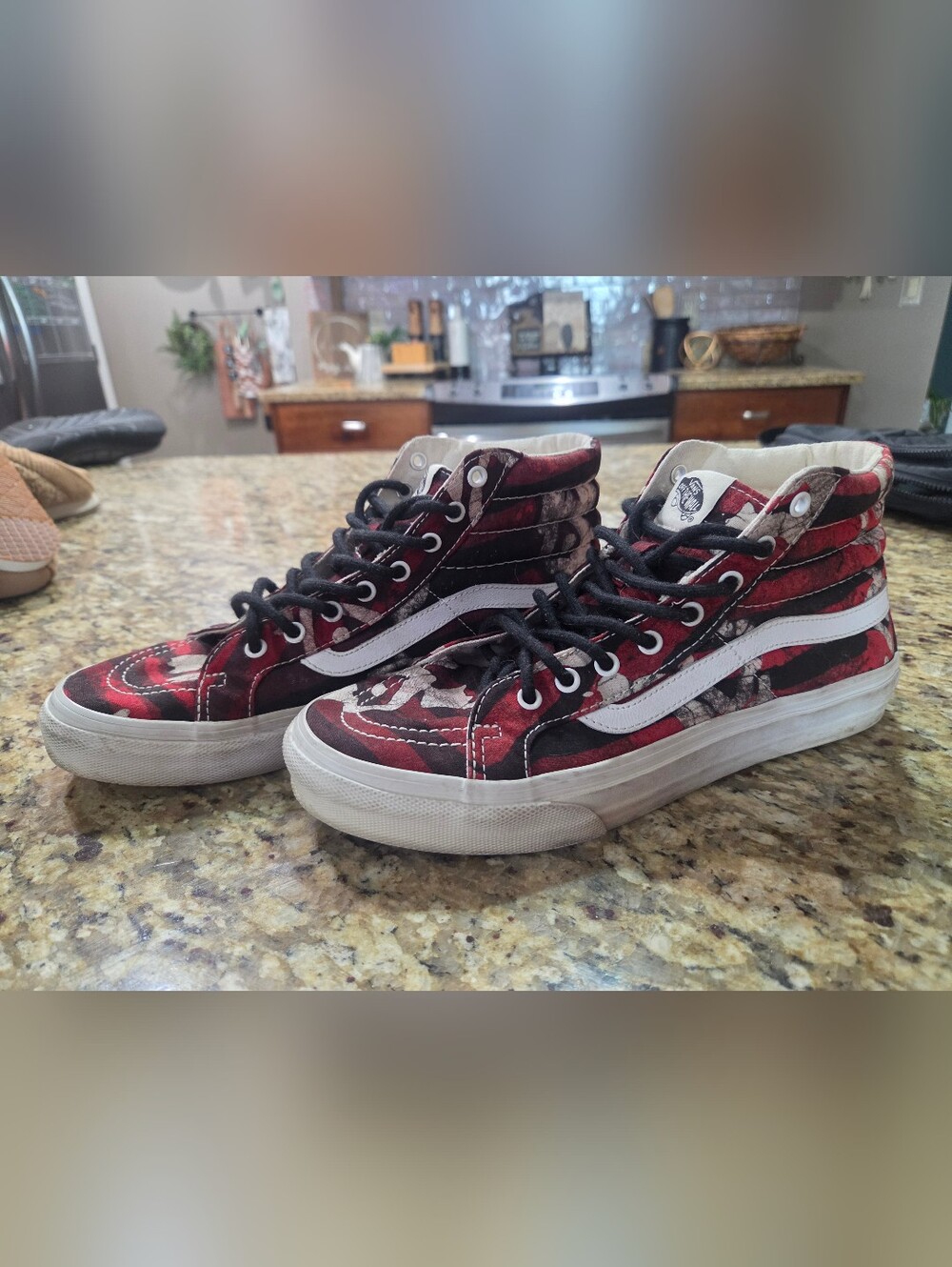 Vans Sk8-Hi Red Black Floral Skate Shoes